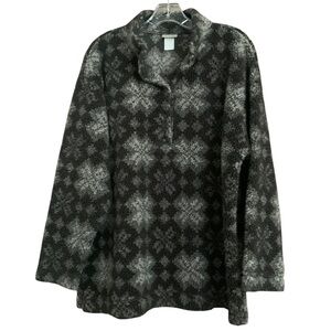 LL Bean Mens Vintage Snowflake Fleece Button Pullover Cabincore Après-ski Sz